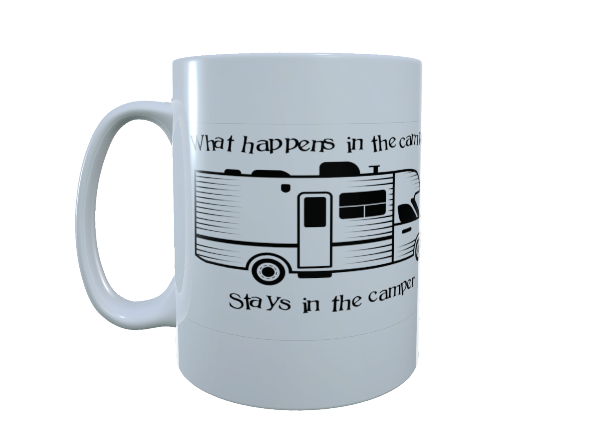 Motorhome Ceramic Mug - What Happens In The Camper ... - Click Image to Close